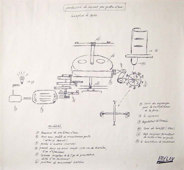 <strong>Production du courant par gouttes d'eau</strong><br/> marker & graphite on paper / 45x49cm / 2008 