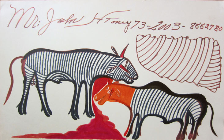 <strong>Bullfight </strong><br/> Paint and Markers on Posterboard / 36 x 46 cm / 2003