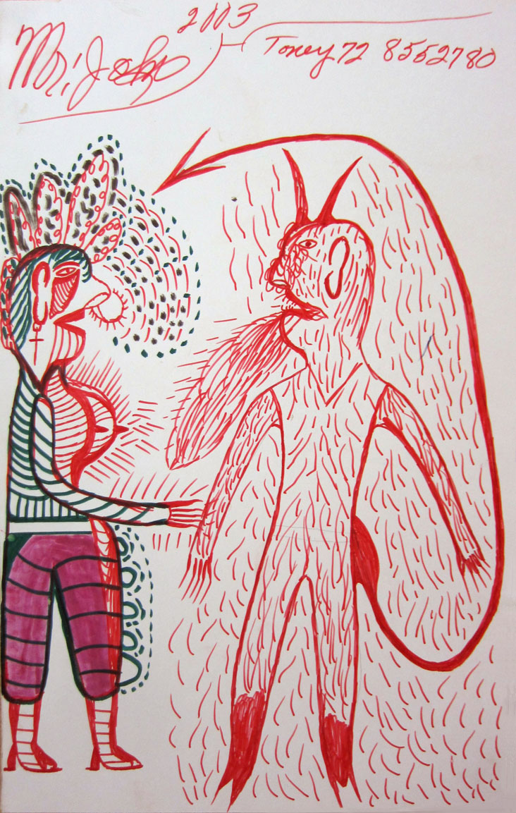 <strong>The Devil wants her</strong><br/>Paint and Markers on Posterboard / 46 x 36cm / 2003