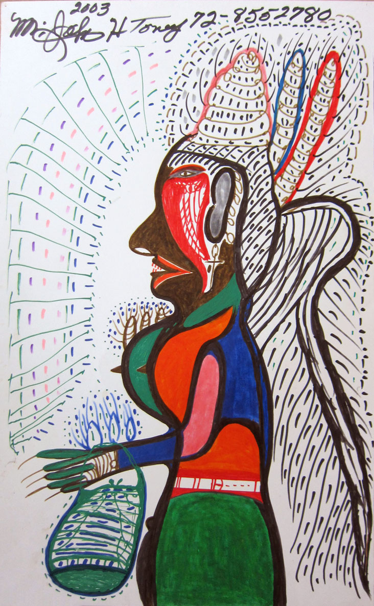 <strong>The Secretary in the Bank</strong><br/> Paint and Markers on Posterboard / 36 x 46cm / 2003
